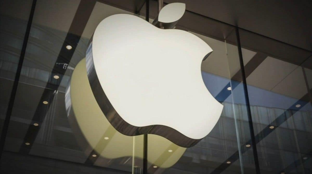 Apple logo on glass window